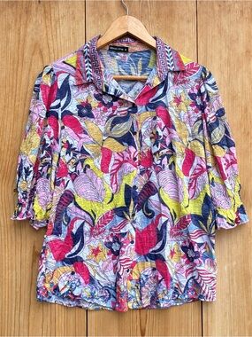 David Cline Art Snap Front Floral Shirt Sz Medium